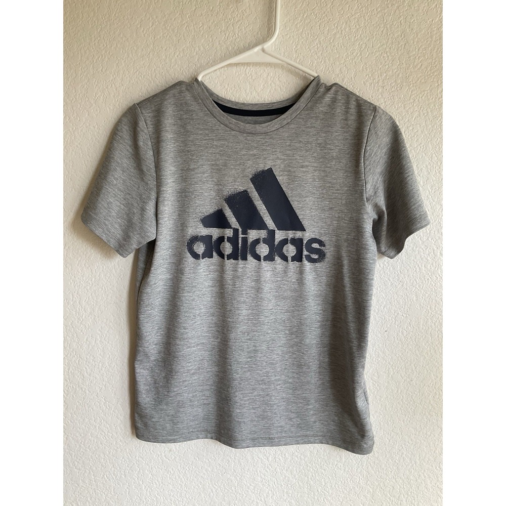 Adidas T-Shirt Boys Medium Gray Logo Athletic Tee Soccer Baseball Basketball
